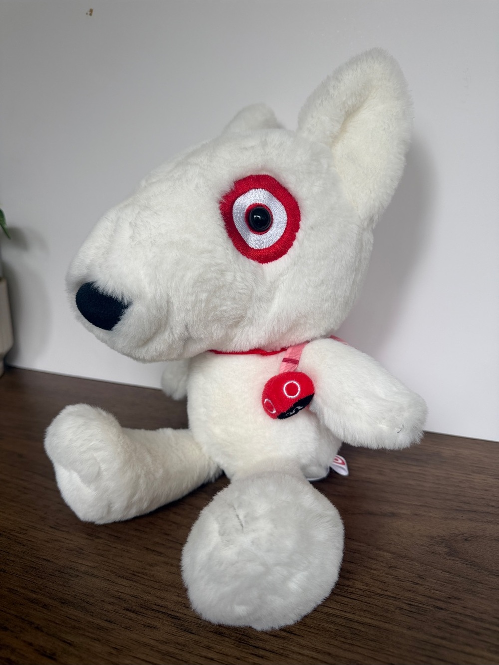 Target White Plush Bullseye Dog Toy with Red Accents